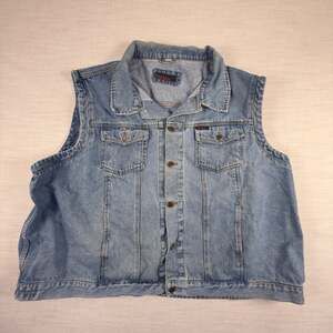 Jerxxs Vintage Denim Vest Blue Button Front